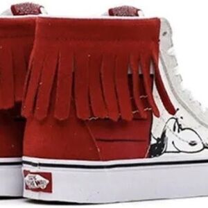 Vans Red and White Fringe Sneakers